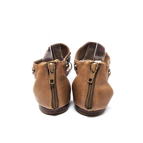 Ash Womens 8 Sandals Leather Studded Silver Gold Metallic Stars Cognac Zip 39 - Picture 6 of 9